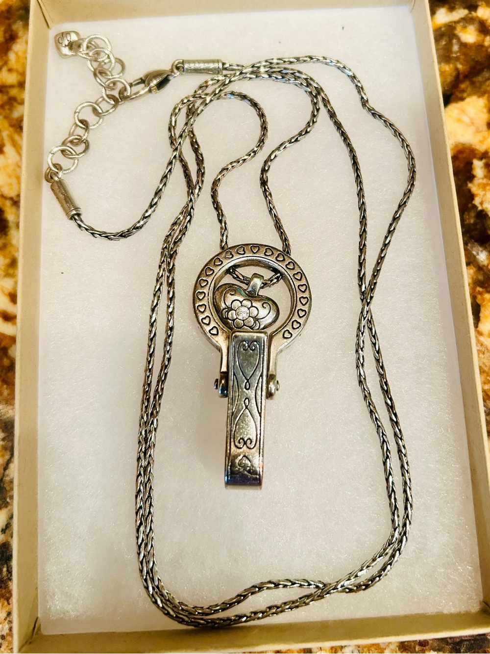 Brighton Silver Heart lanyard Clip Necklace